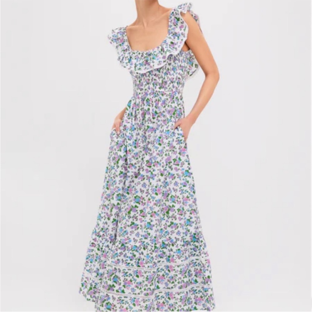 PINK CITY PRINTS Women's Susie Ditsy Floral Lavender Ruffle Maxi Dress XS NWOT - Picture 5 of 6